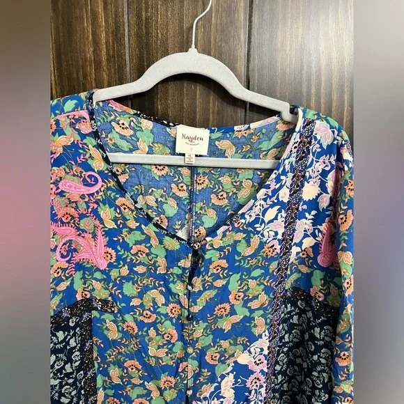 Hayden Duster Topper Womens Medium Multicolor Boho Floral Button Up Shrug Top-XL - Picture 4 of 11